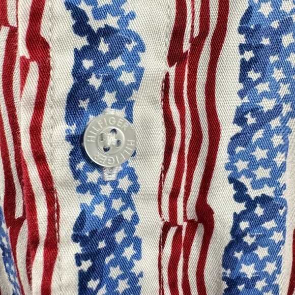 Tommy Hilfiger Shirt Mens Large Red White Blue USA Flag Stars‎ Stripes Button Up - Picture 5 of 10